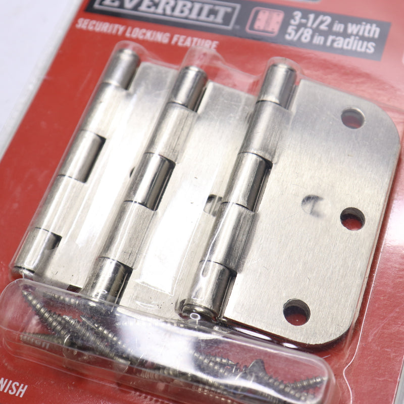 (3-Pk) Everbilt Security Door Hinges Satin Nickel 3-1/2" x 5/8" Radius 481 003