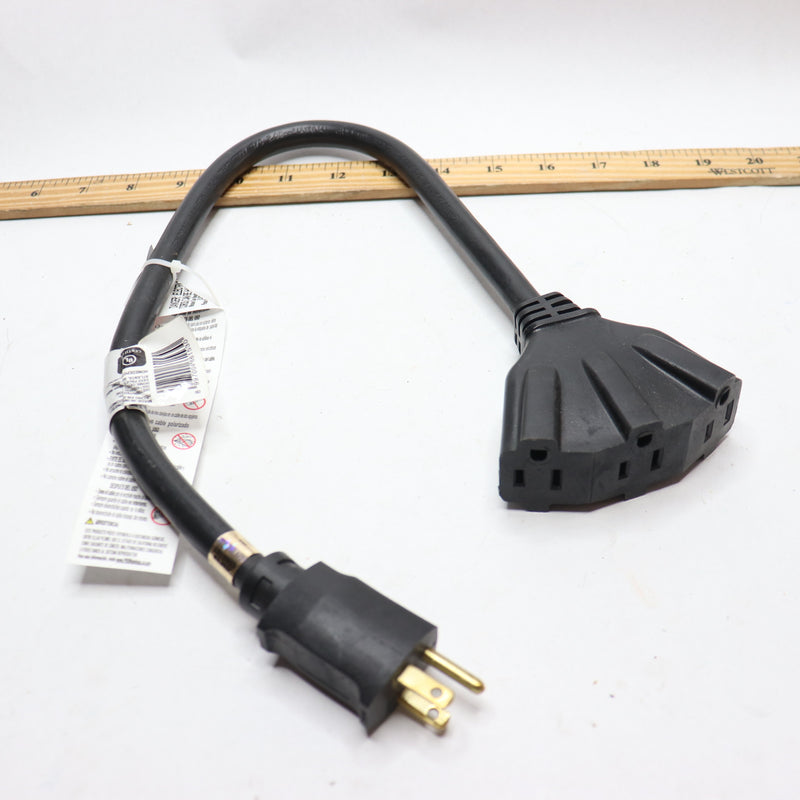 HDX Medium Duty Adaptor Cord with Multiple Outlet Triple Tap End 14/3" x 2 Feet