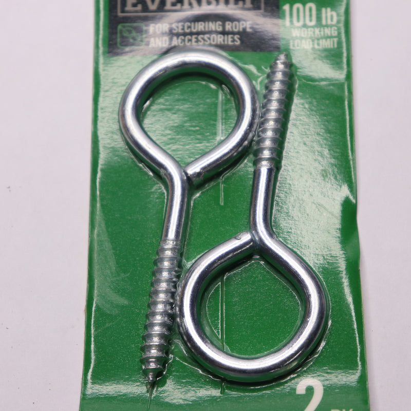 (2-Pk) Everbilt Screw Eye Steel Zinc-Plated 1" x 3-1/2" 439 509