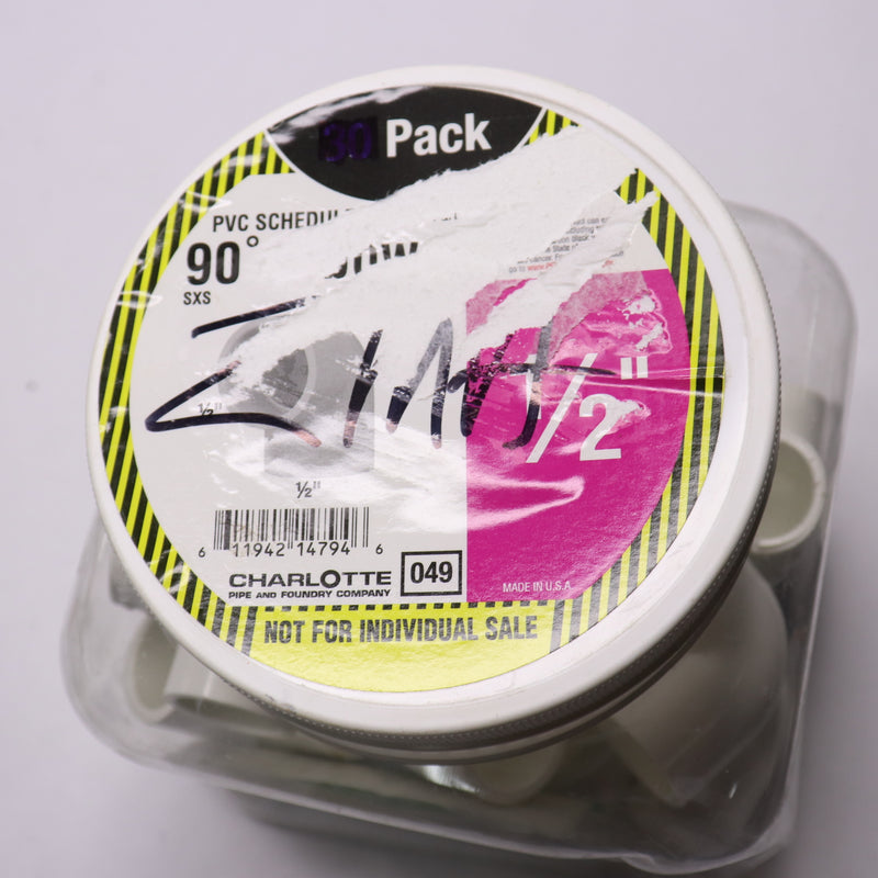 (20-Pk) Charlotte Pipe 90-Degree Elbow Schedule 40 PVC 1/2" 049