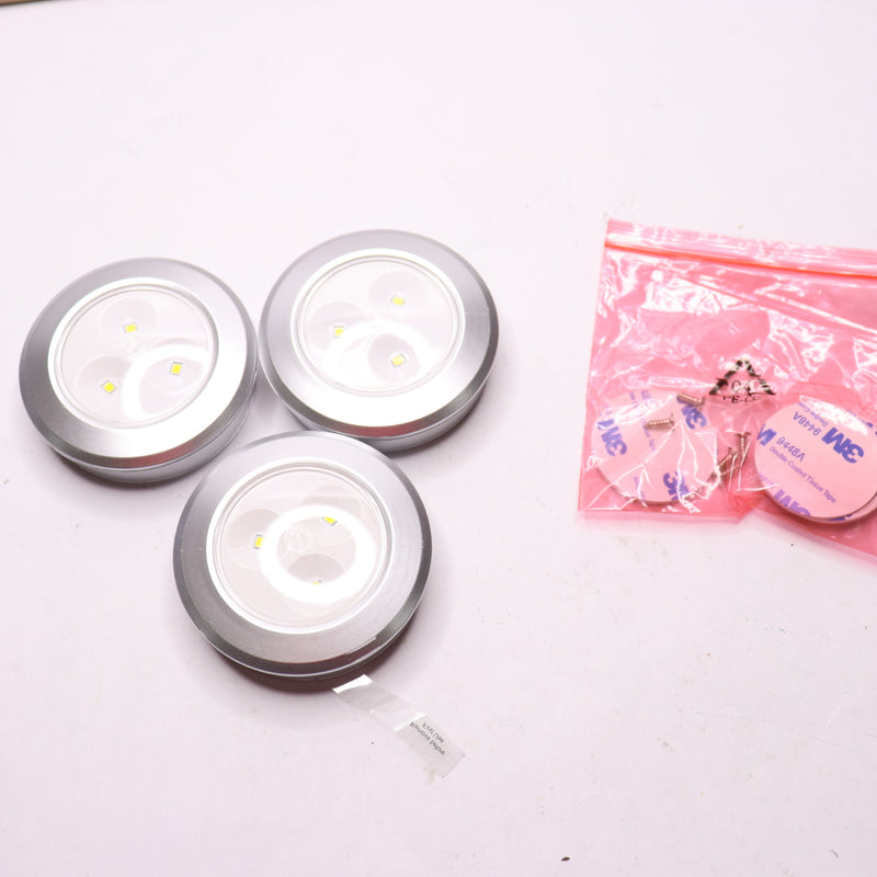 (3-Pk) LED Battery Operated Puck Light Round Silver 3 1009 494 401