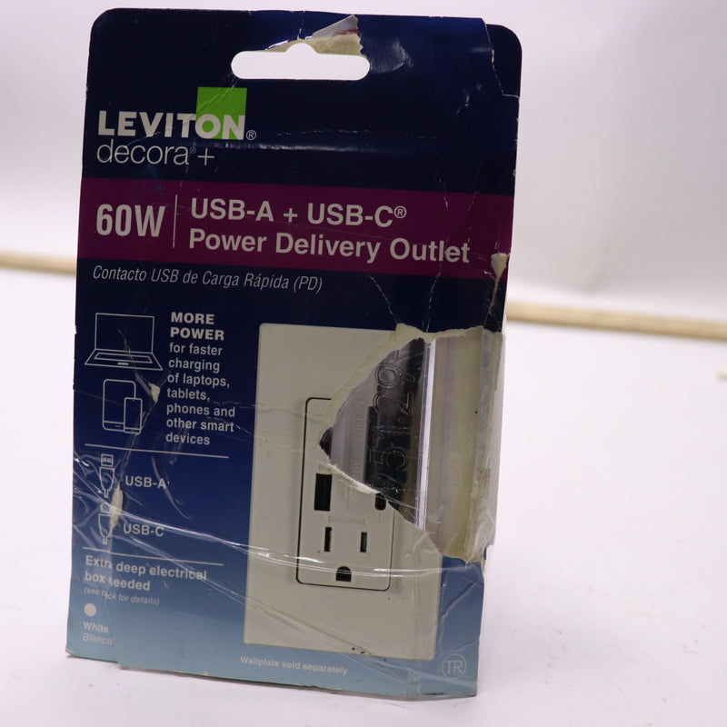 Leviton Tamper-Resistant USB Duplex Receptacle 60W 15A White R02-T5634-BW