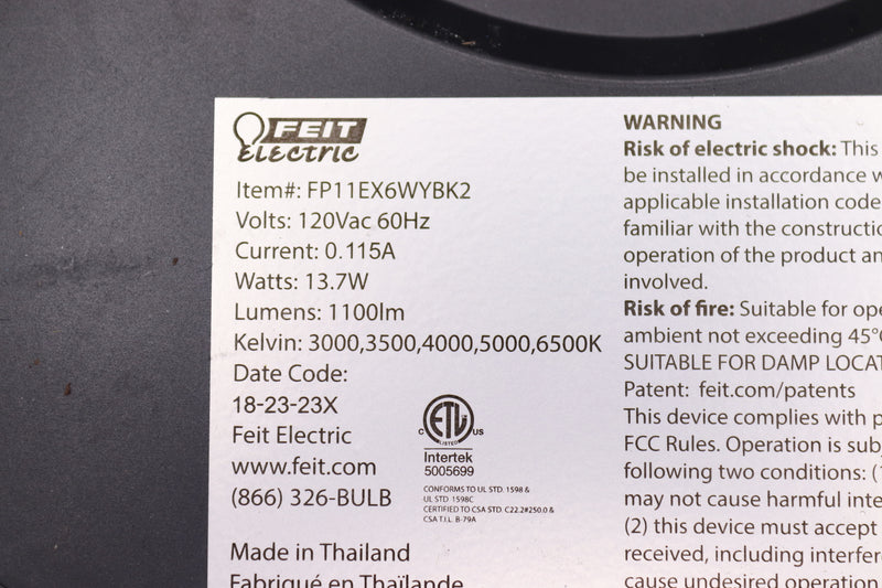 Feit Electric LED Flat Panel Light Fixture Matte Black 1.4 H x 11 W x 11 L