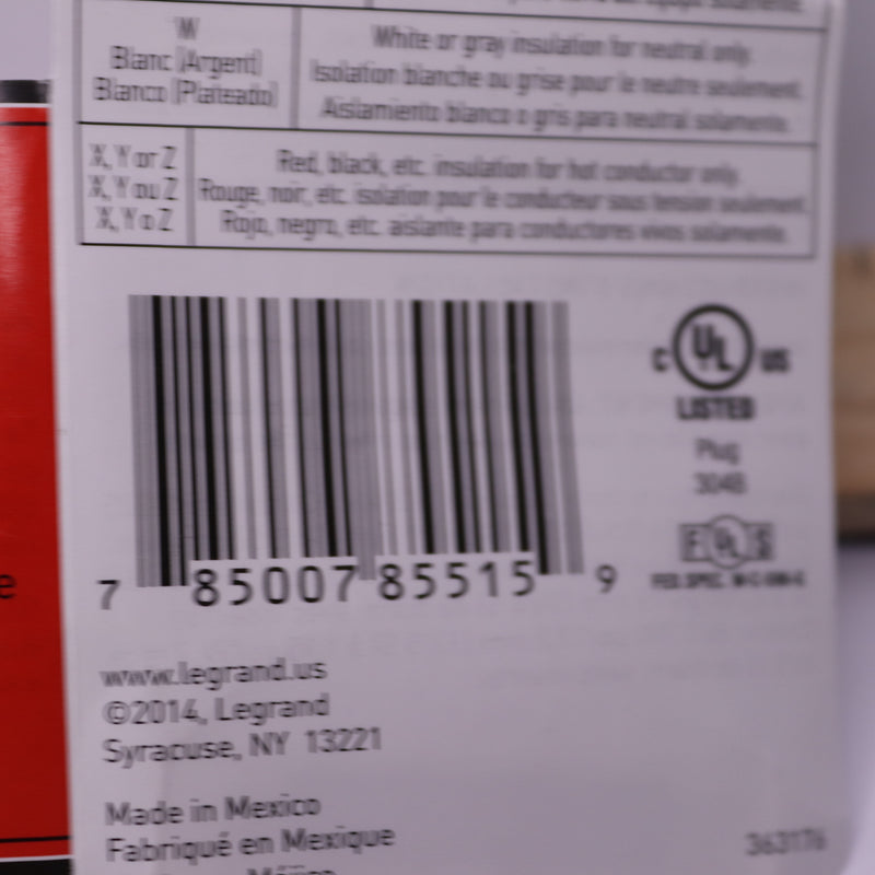 Legrand Locking Plug 20 Amp 125/250V NEMA L14-20P Black/White L1420PCCV3