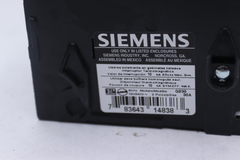 Siemens Double Pole Circuit Breaker 30A 240V Q230