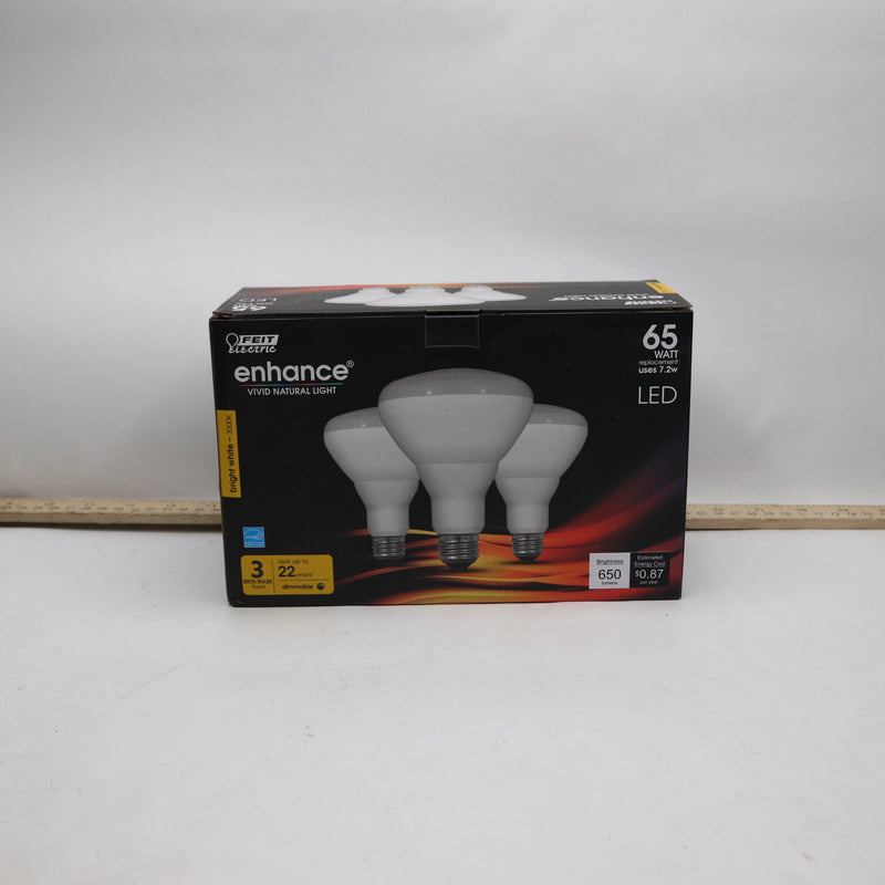(3-Pk) Feit Electric BR30 Dimmable E26 Flood LED Light Bulb Bright White 3000K