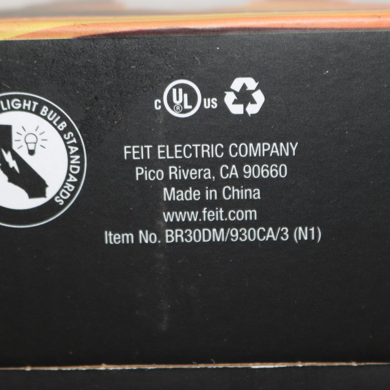 (3-Pk) Feit Electric BR30 Dimmable E26 Flood LED Light Bulb Bright White 3000K