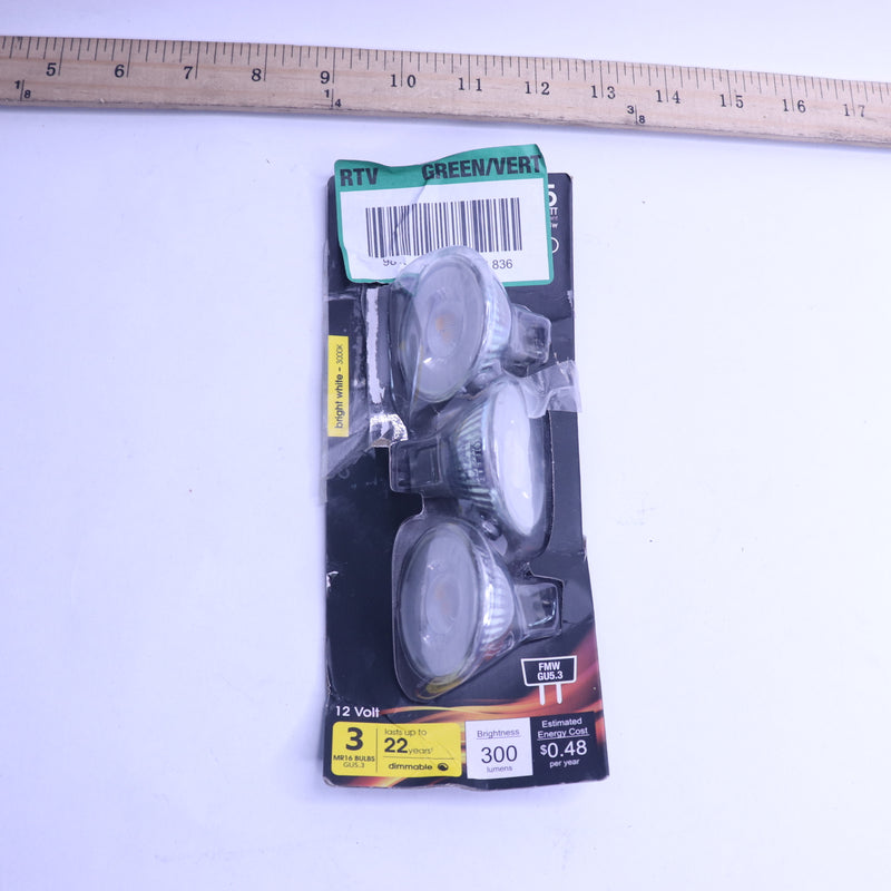 (3-Pk) Feit Electric LED Light Bulbs bright White MR16 GU5.3