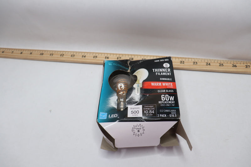 (2-Pk) EcoSmart G16.5 Fine Bendy LED Vintage Edison Light Bulb 60W Warm White