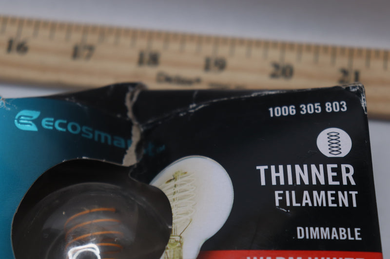 (2-Pk) EcoSmart G16.5 Fine Bendy LED Vintage Edison Light Bulb 60W Warm White
