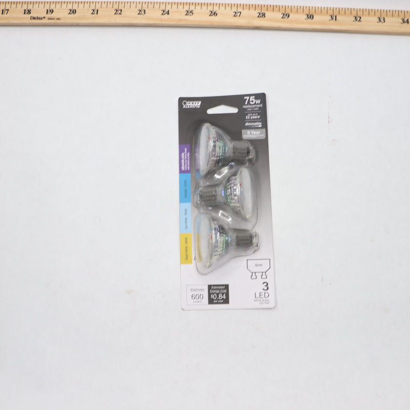 (3-Pk) Feit Electric Bi-Pin Base LED Light Bulb 75W Bright White BPMR16GU753CCT3