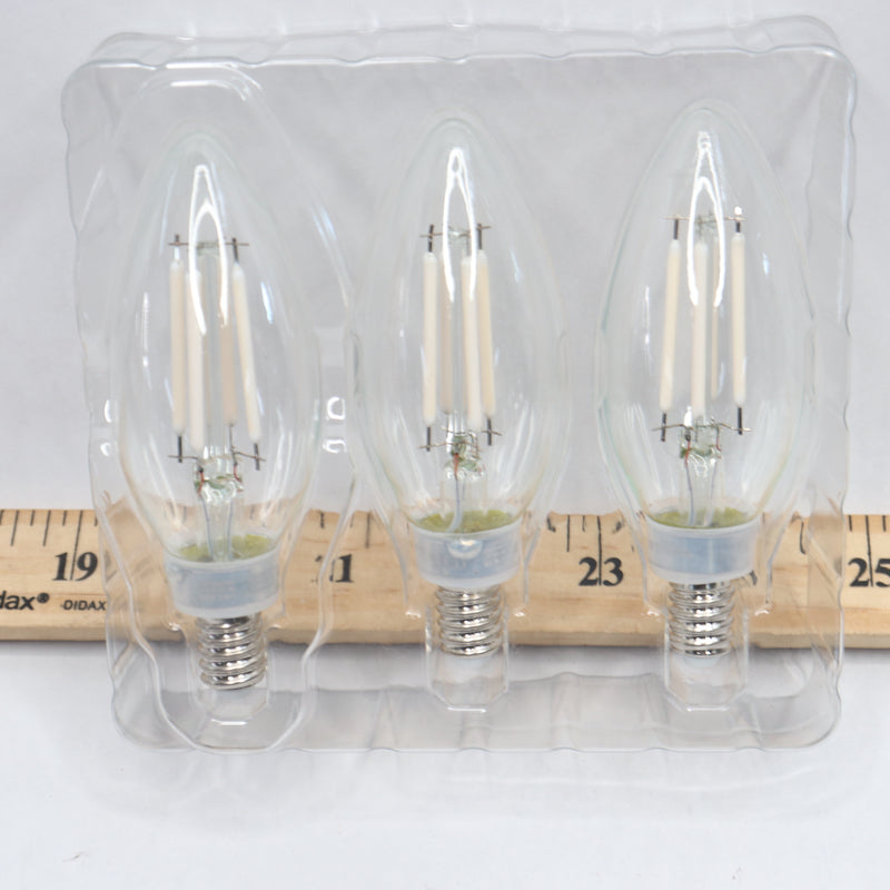 (3-Pk) Feit Electric Chandelier LED Light Bulb Glass Clear True White 3500K 40W