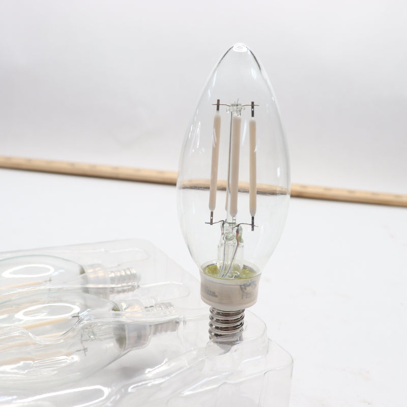 (3-Pk) Feit Electric Chandelier LED Light Bulb Glass Clear True White 3500K 40W