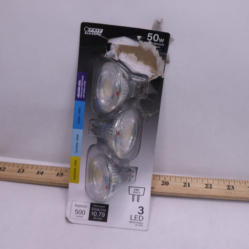 (3-Pk) Feit Electric Bi-Pin Dim Track Light LED Flood Light Bulbs 12V MR16 50W