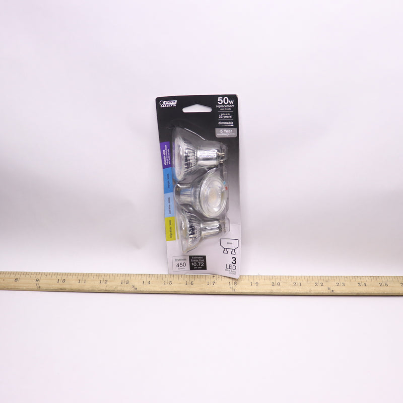 (3-Pk) Feit Electric LED Light Bulb Bright White GU10 Bi-Pin Base MR16 50W Eqv