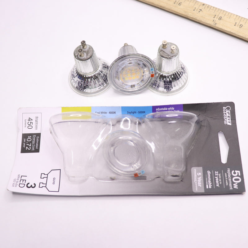(3-Pk) Feit Electric LED Light Bulb Bright White GU10 Bi-Pin Base MR16 50W Eqv