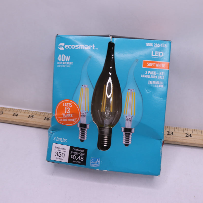 (3-Pk) EcoSmart  Flame Bent Tip Candelabra LED Vintage Edison Light Bulb
