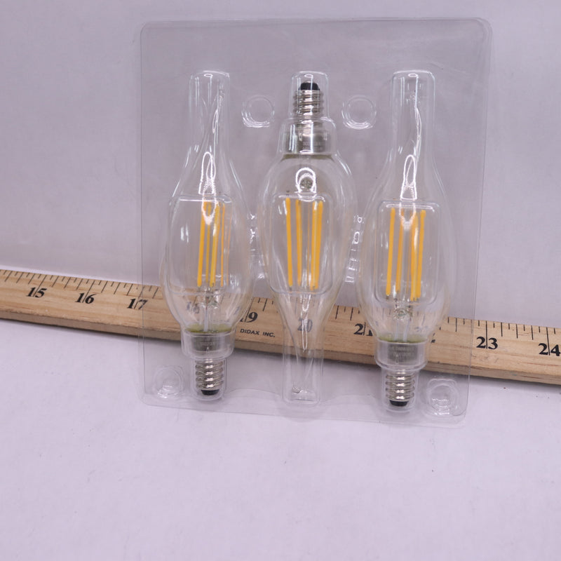 (3-Pk) EcoSmart  Flame Bent Tip Candelabra LED Vintage Edison Light Bulb