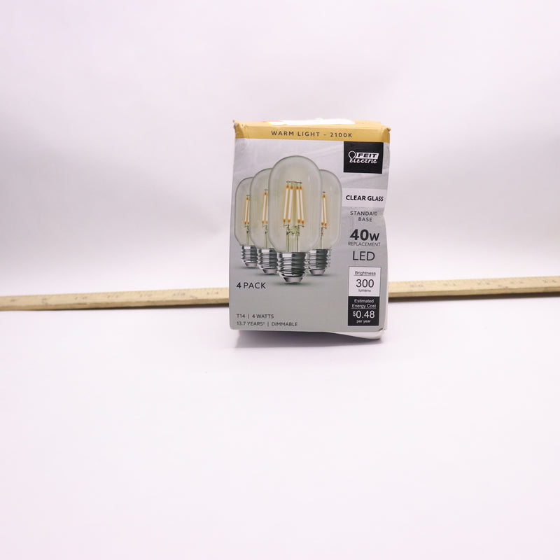 (4-Pk) Feit Electric T14 Dimmable Edison LED Light Bulb
