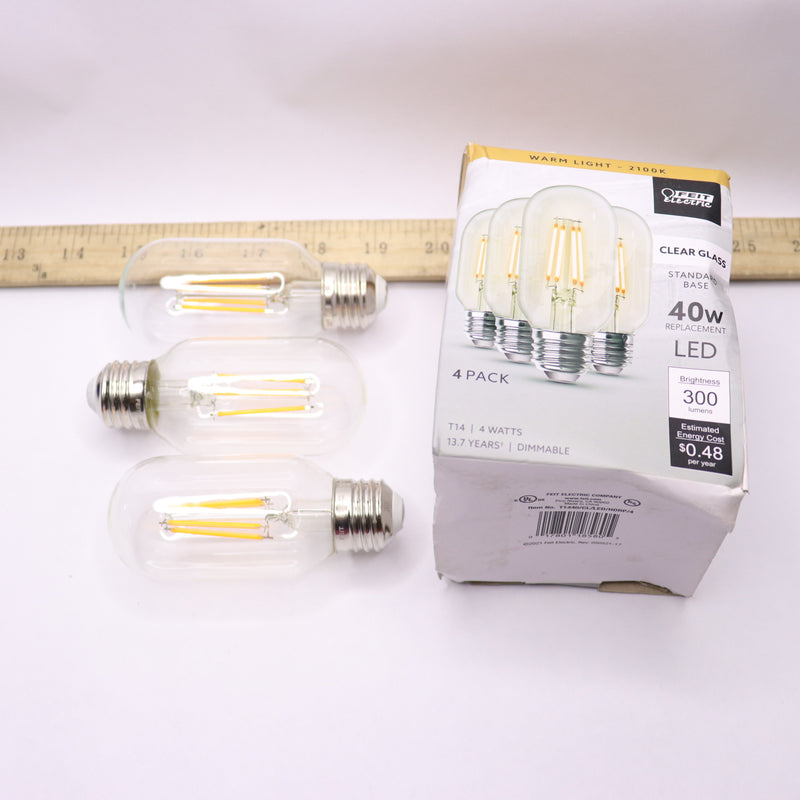 (4-Pk) Feit Electric T14 Dimmable Edison LED Light Bulb