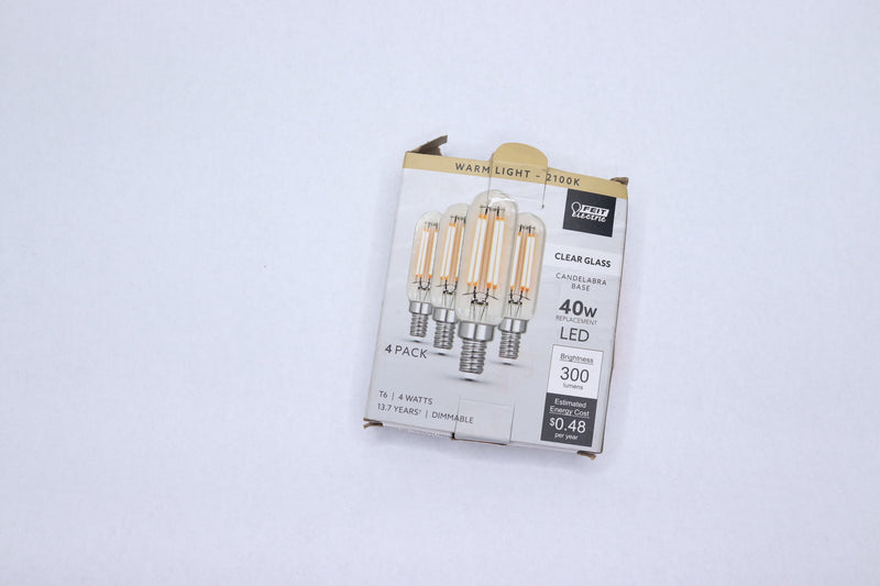 (4-Pk) Feit Electric Candelabra LED Light Bulb Glass Clear Warm White 40W