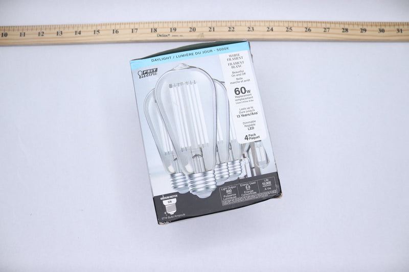 (4-Pk) Feit Electric Filament  Vintage Edison LED Light Bulb White ST19 60W Eqv