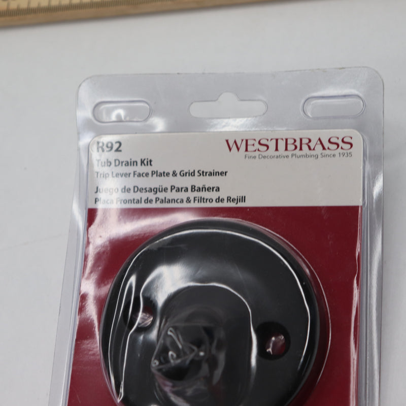 Westbrass Trip Lever Tub Trim Set 2-Hole Overflow Faceplate Matte Black 3-1/8"