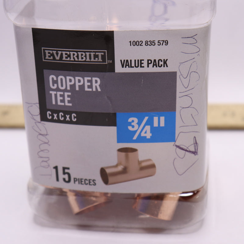 (8-Pk) Everbilt Cup Tee Fitting Pro Pack Wrot Copper 3/4" 1002 835 579