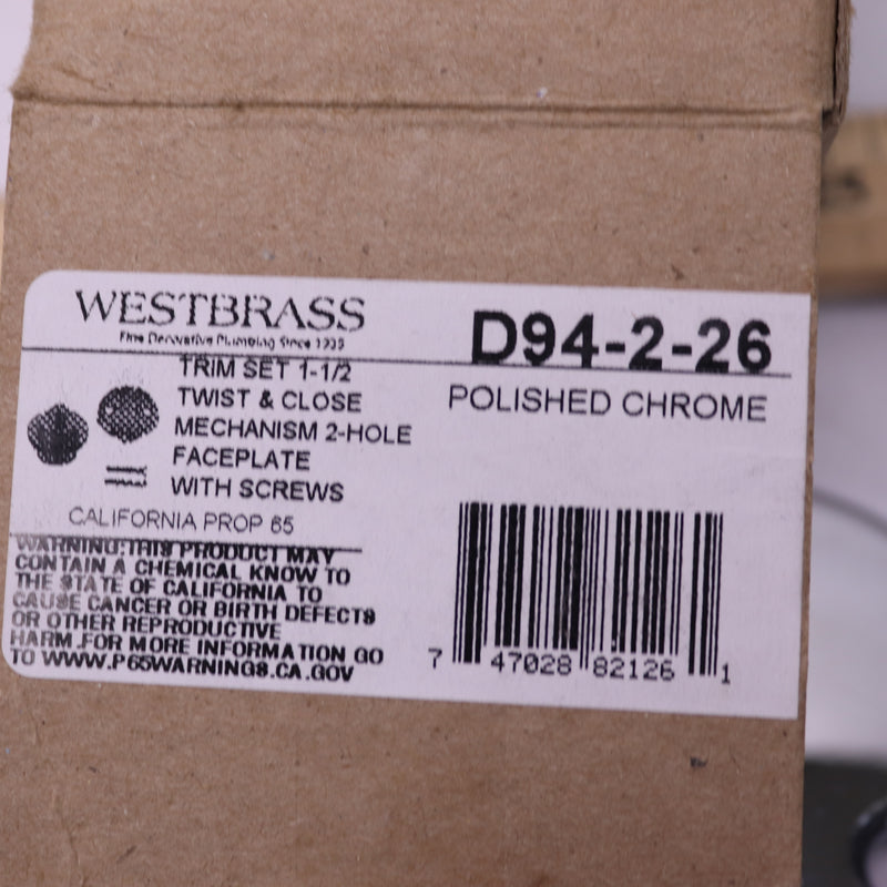 Westbrass Twist & Close Tub Trim Set with Two-Hole Overflow Faceplate D94-2-26