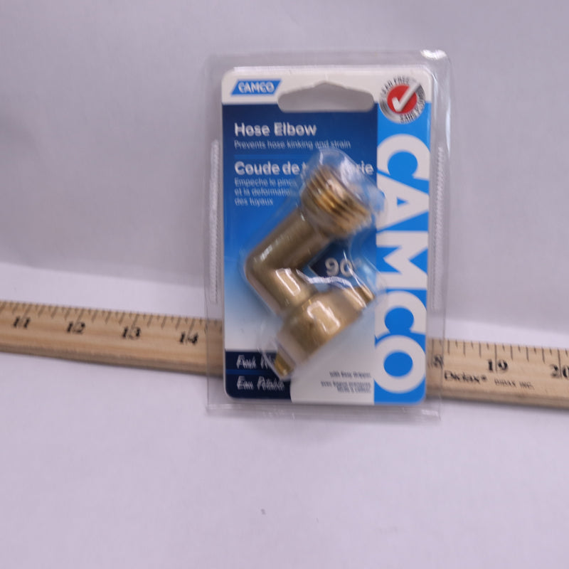 Camco 90-Deg Hose Elbow for RV Water Hose Solid Brass 22505