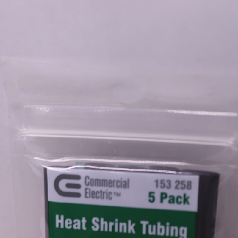 (5-Pk) Commercial Electric Heat Shrink Tubing Polyolefin Black 1/4" HS-250B