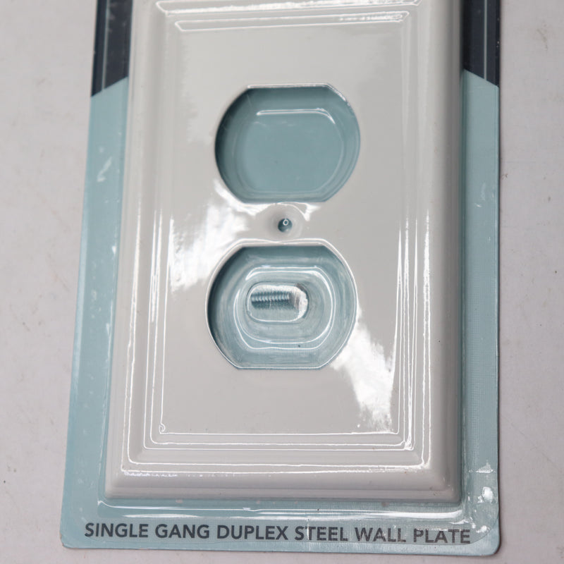 (8-Pk) Hampton Ascher 1 Gang Duplex Wall Plate Steel White 149DWHB