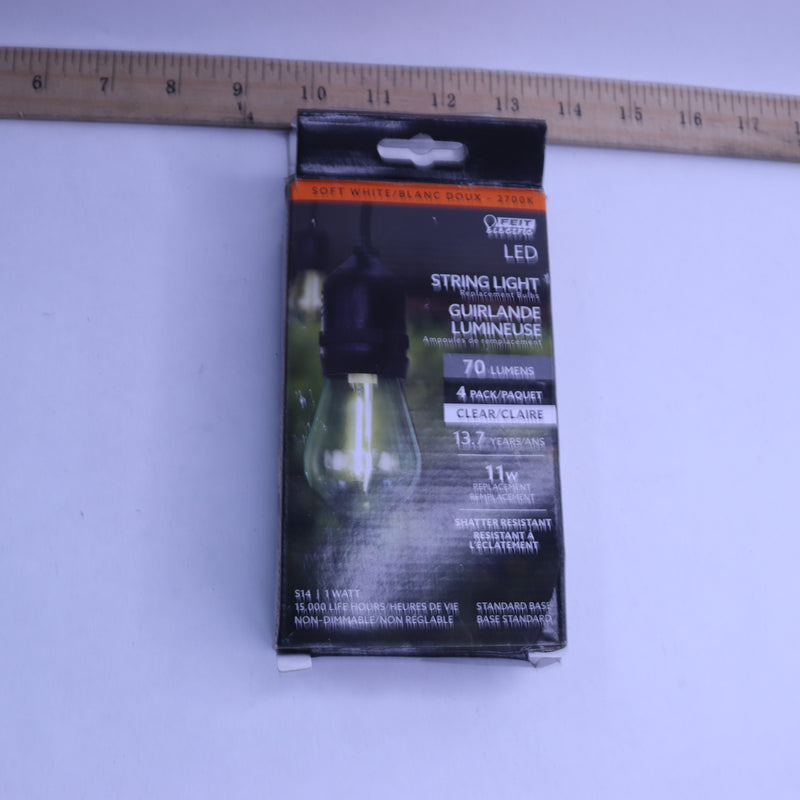 (4-Pk) Feit Electric LED Bulb 1W 70 Lm 2700K S14/927CA/FILED/4