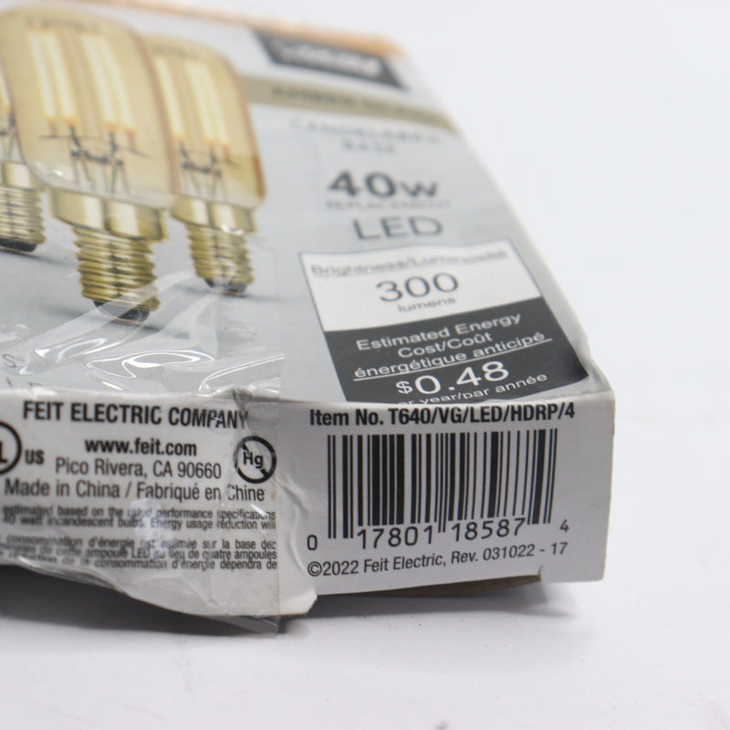 (2-Pk) Feit Candelabra Vintage LED Light Bulb Glass Warm White T6 40W