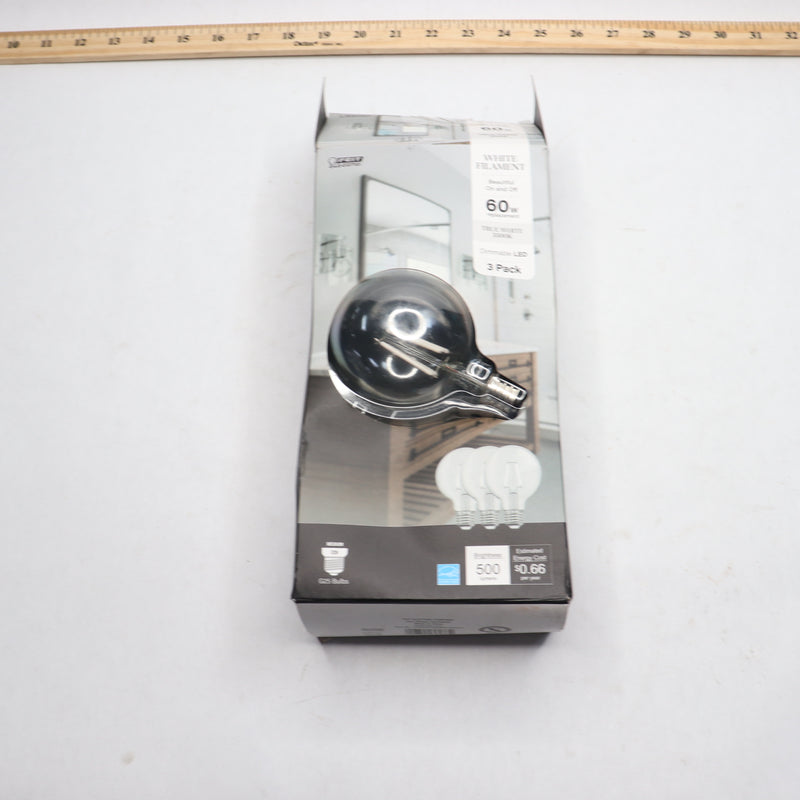 (2-Pk) Feit Electric Dimmable LED Light Bulb Glass Clear True White 3500K 60W