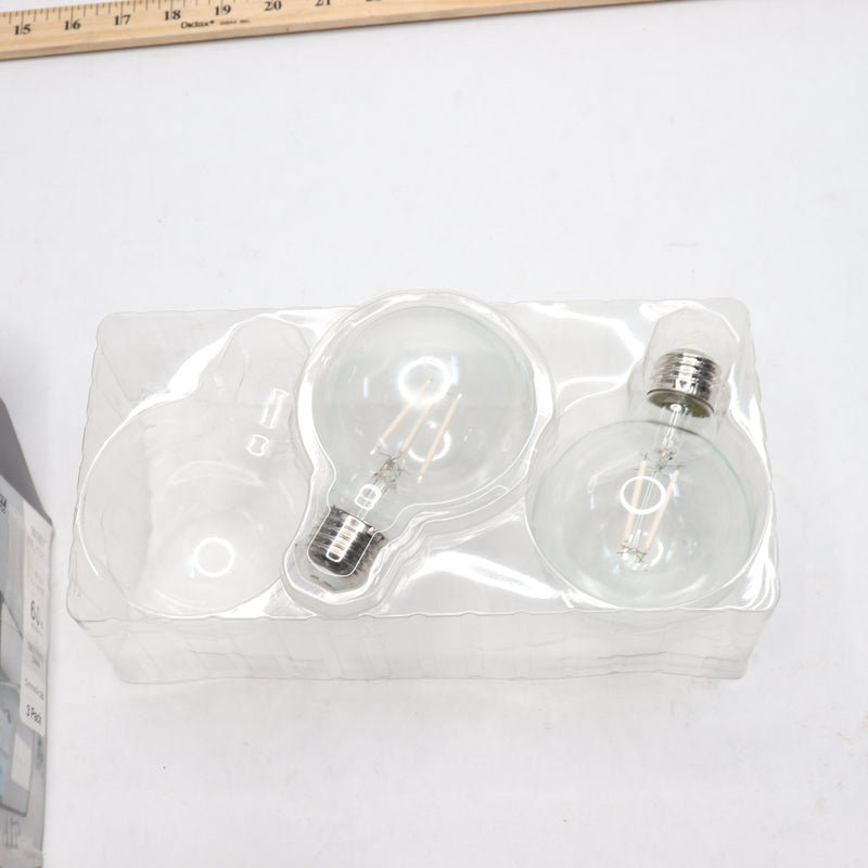 (2-Pk) Feit Electric Dimmable LED Light Bulb Glass Clear True White 3500K 60W