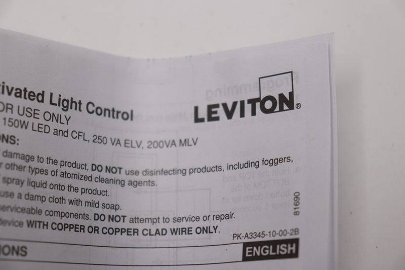 Leviton Decora 2.5 Amps Single Pole Motion Sensor Switch White DOS02-1LW