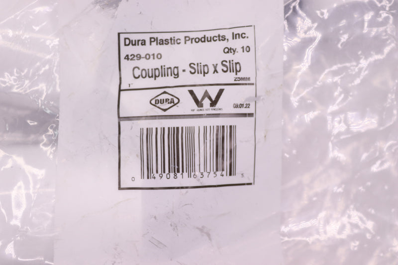 (10-Pk) Dura PVC Couplings Schedule 40 White 1" Slip x 1" Slip 429-010