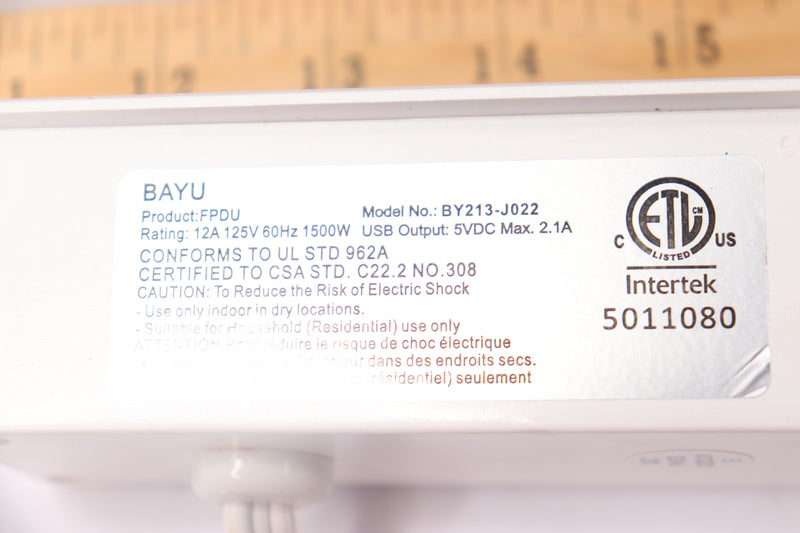 Bayu Desktop Recessed Power Strip Socket White 112A 125V 60Hz 1500W 2 USB