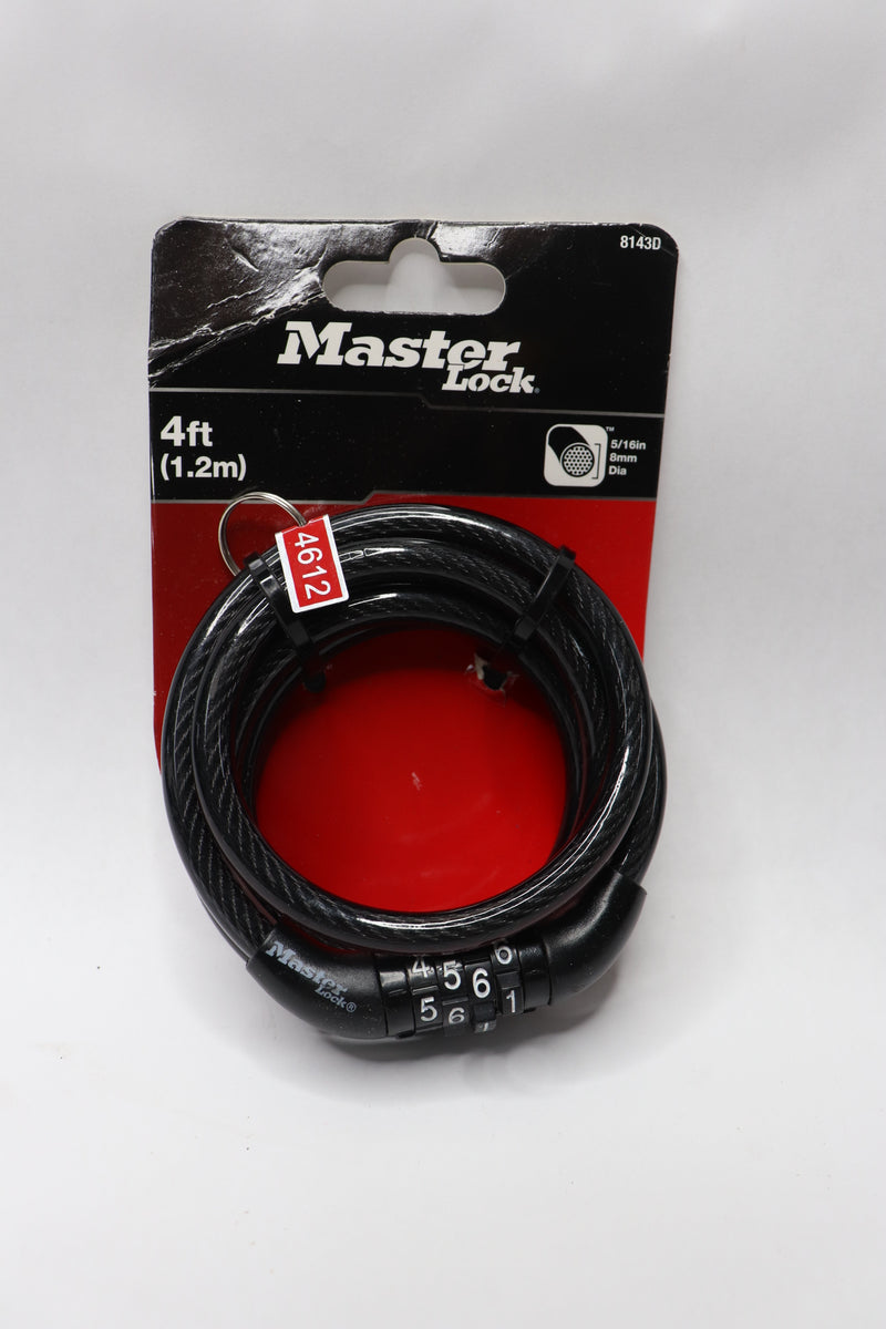 Master Lock Self Coiling Cable Lock Black 4-Feet x 5/16" 8143D