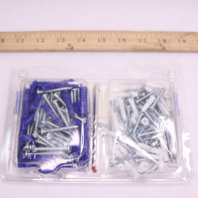 (202-Pc) Everbilt Ribbed Plastic Anchor Pack w/ Screws #8-10 White/#10-12 Blue