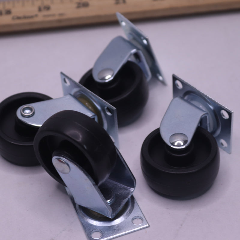 (4-Pk) Everbilt Swivel Plate Casters w/ 50 lb. Load Rating Plastic 1-5/8"