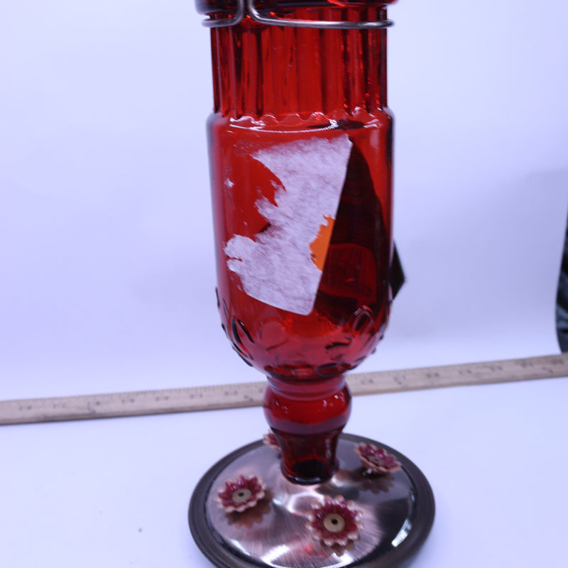 Perky-Pet Antique Bottle Hummingbird Feeder Large Red - Sticker Residue on Side