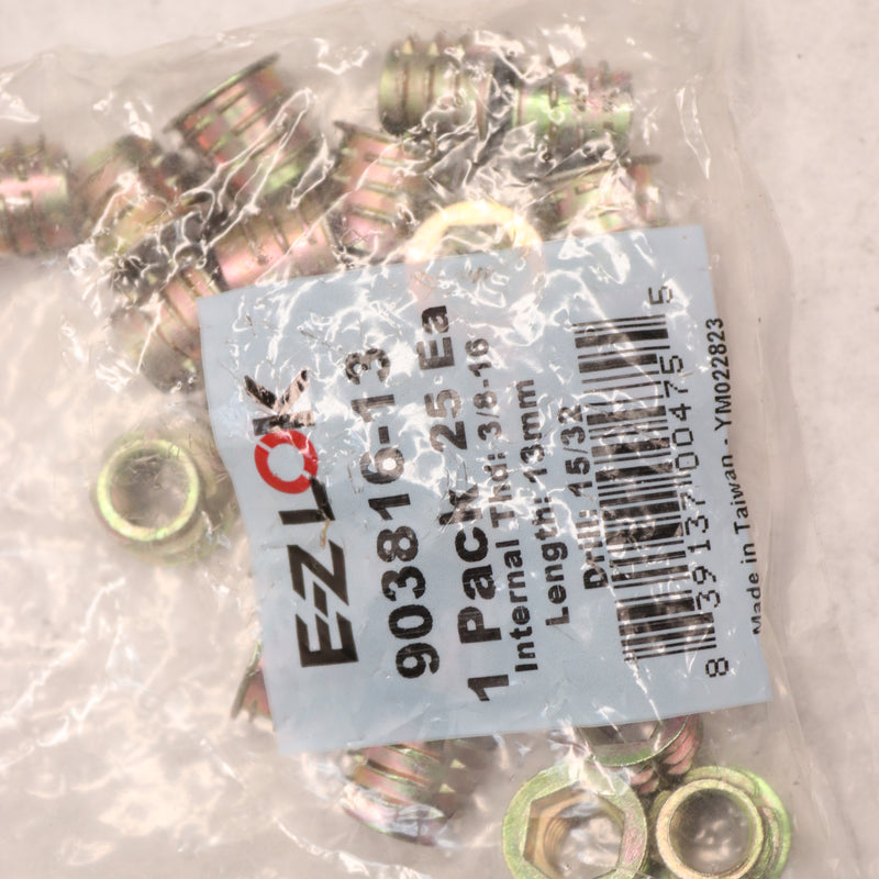 (25-Pk) E-Z Lock Knife Threaded Insert Zinc 15/32 Drill 3/8"-16 x 13mm 903816-13