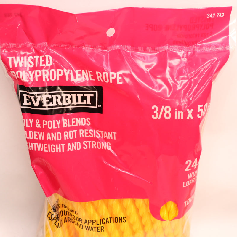 Everbilt Twisted Rope Polypropylene Yellow 3/8" x 50' 342749