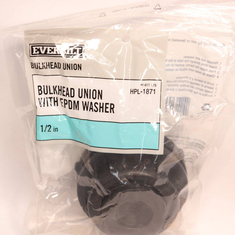 Everbilt Bulkhead Union With Washer Fitting Polyoxymethylene Black 1/2" HPL-1871