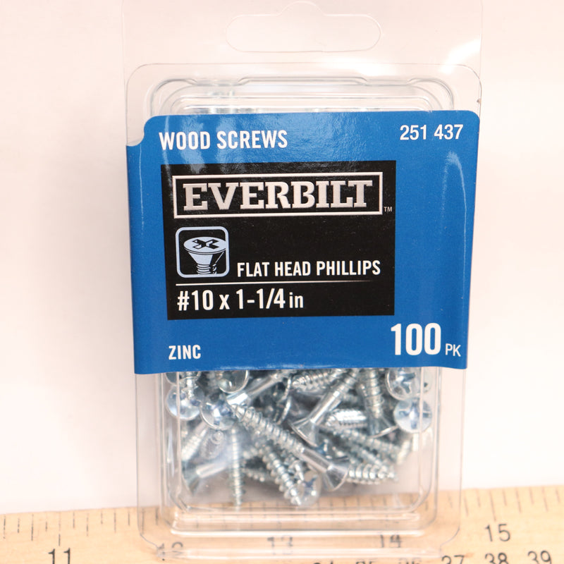 (100-Pk) Everbilt Phillips Flat Head Wood Screw Zinc Plated