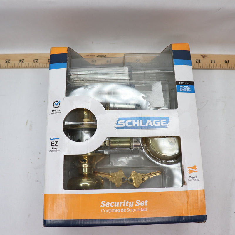 Schlage Double Cylinder Deadbolt and F51 Keyed Entry Plymouth Knob Bright Brass