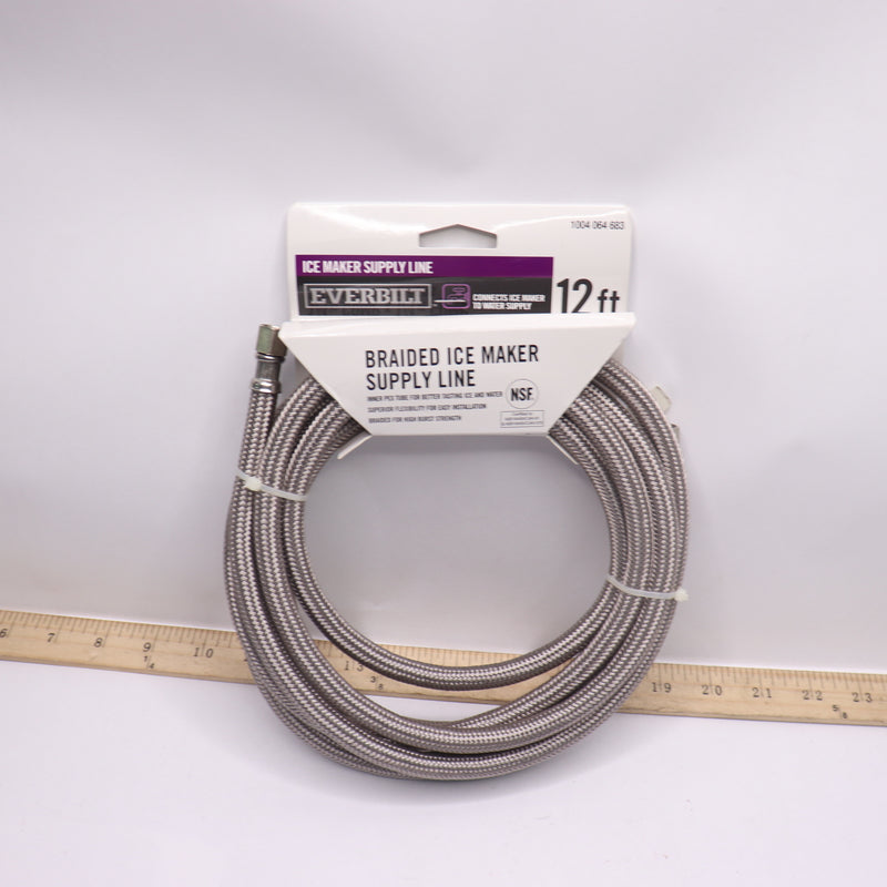 Everbilt Braided Ice Maker Supply Line Gray 12' x 1/4" Comp x 1/4" Comp 98260