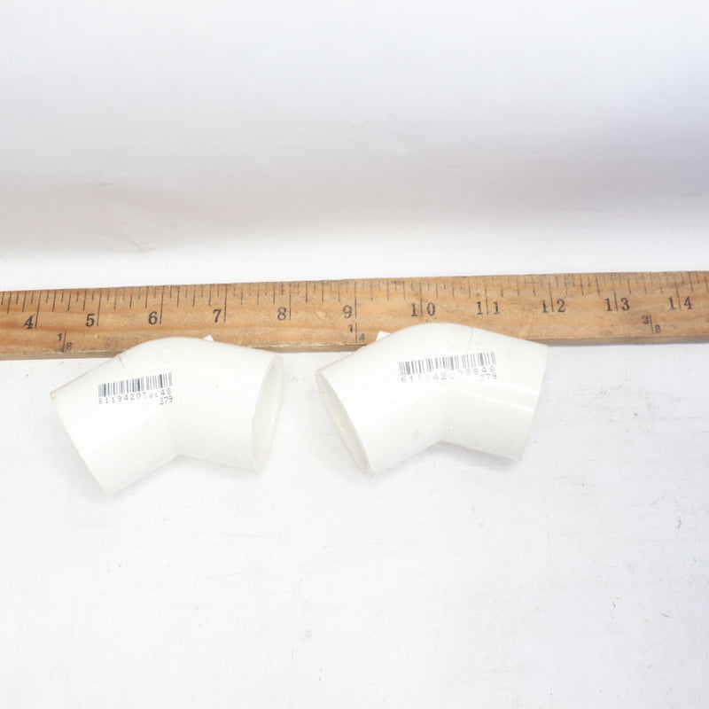 (2-Pk) Charlotte Pipe 45-Deg Elbow White PVC 1 Slip x Slip 30610
